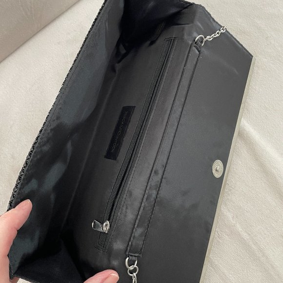 NWOT! Jessica McClintock Silver & Black Metal Mesh Evening Bag with Chain - Picture 9 of 12